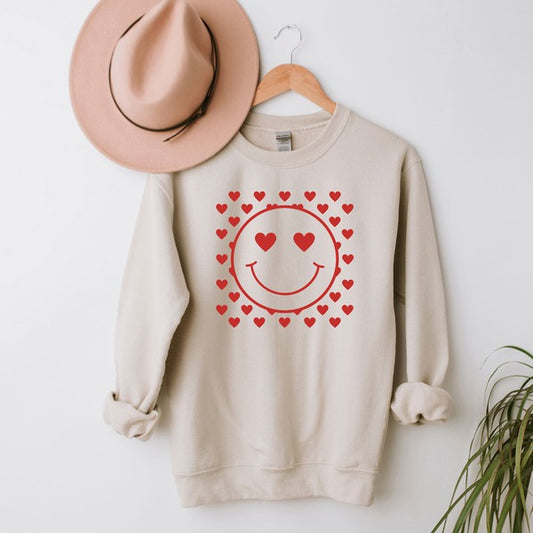 Smiley Face Hearts Graphic Sweatshirt