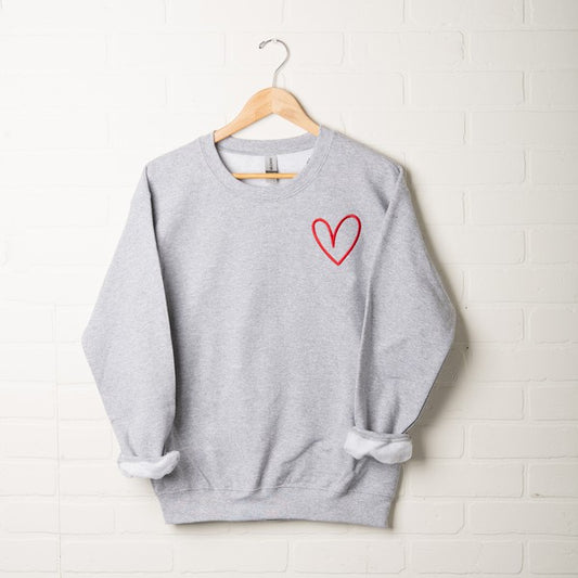 Embroidered Hand Drawn Heart Graphic Sweatshirt