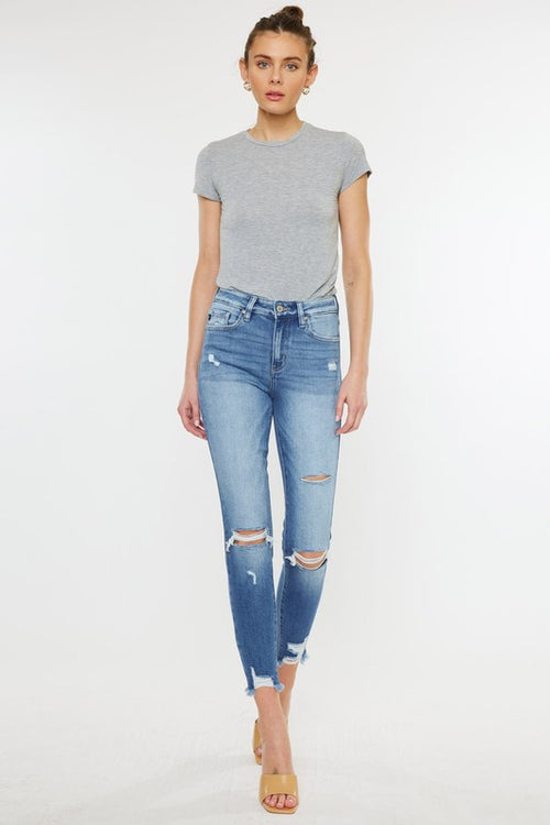Jamie High Rise Fray Hem Ankle Skinny Jeans