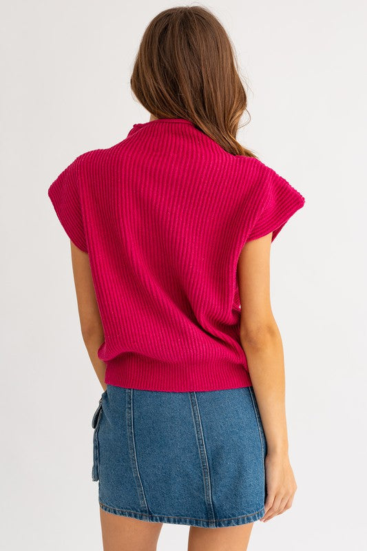 Miya Turtle Neck Power Shoulder Sweater Vest
