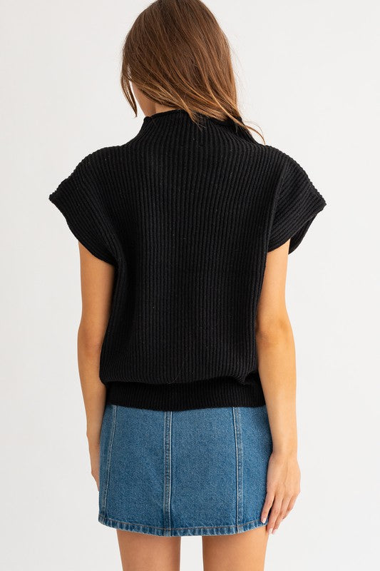 Miya Turtle Neck Power Shoulder Sweater Vest