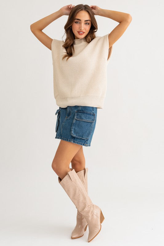 Miya Turtle Neck Power Shoulder Sweater Vest
