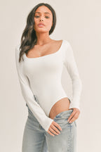 Jade Long Sleeve Bodysuit || White