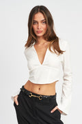 Nadia Deep V Cropped Long Sleeve