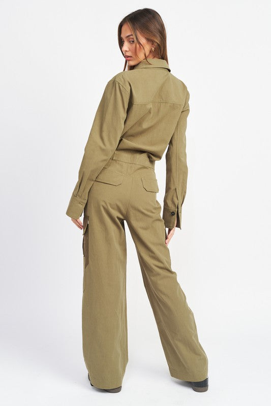 Jenny Button Down Cargo Jumpsuit