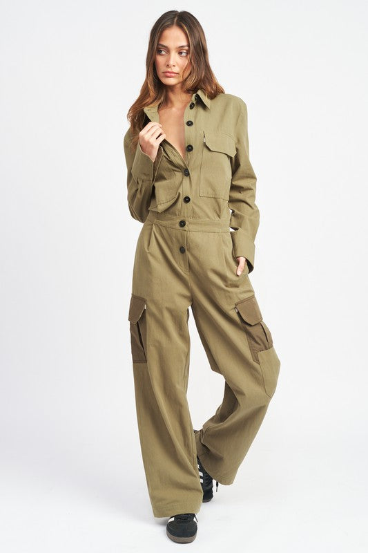 Jenny Button Down Cargo Jumpsuit