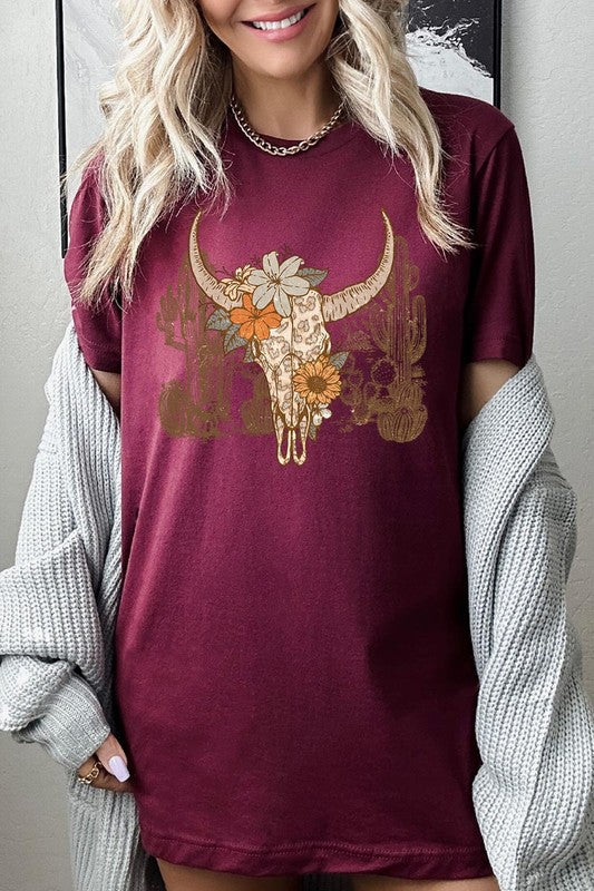 Floral Bull Western Graphic Tee