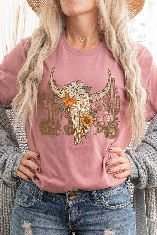 Floral Bull Western Graphic Tee