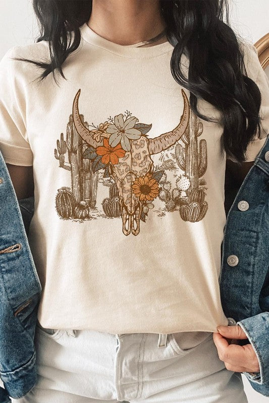 Floral Bull Western Graphic Tee