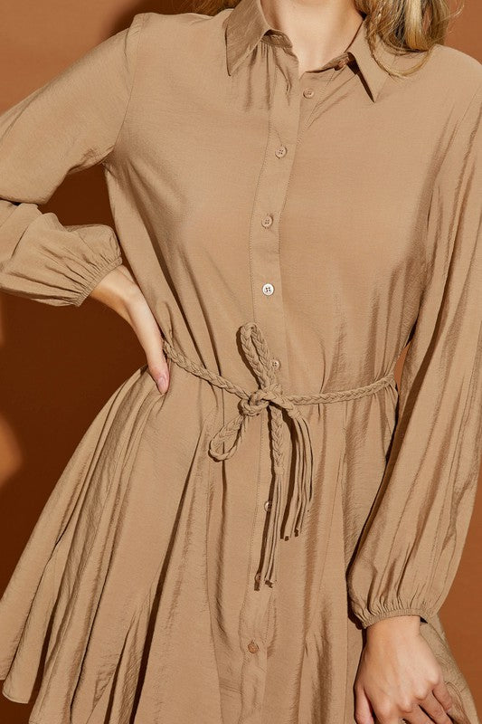 Azure Twisted Belt Shirt Dress