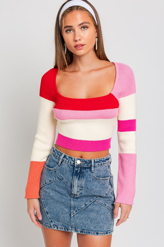 Kalee Long Sleeve Color Block Stripe Knit Top