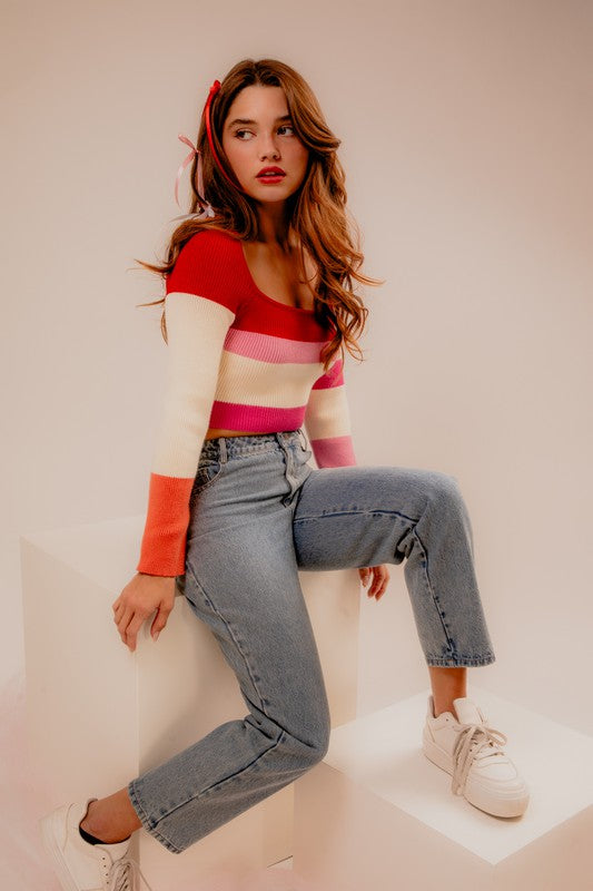 Kalee Long Sleeve Color Block Stripe Knit Top
