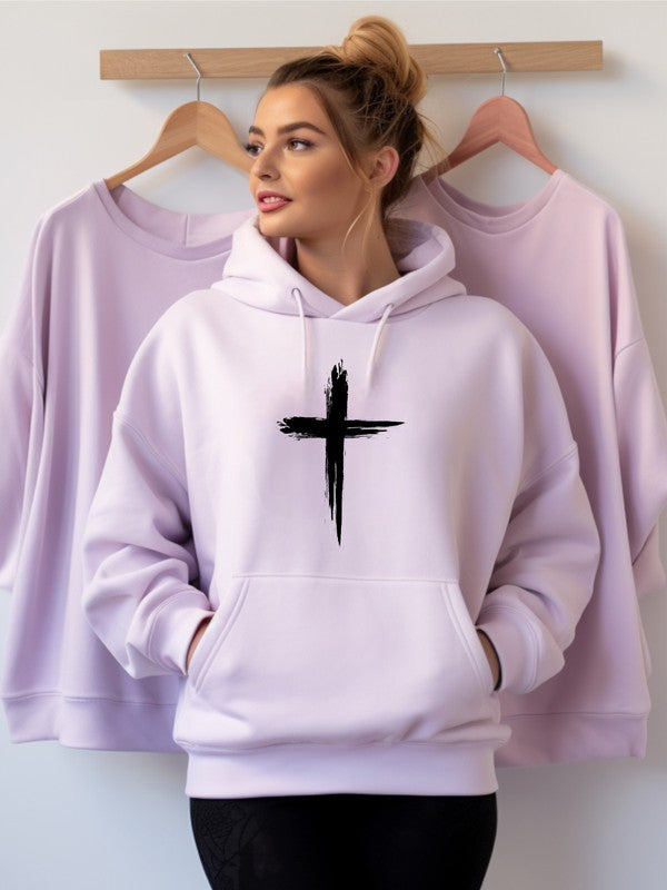 Graffiti Cross Graphic Hoodie Plus Size