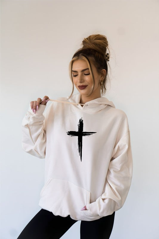 Graffiti Cross Graphic Hoodie Plus Size