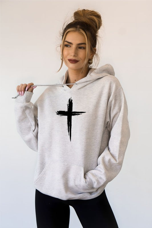 Graffiti Cross Graphic Hoodie Plus Size