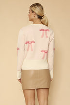 Cropped knit bow cardigan