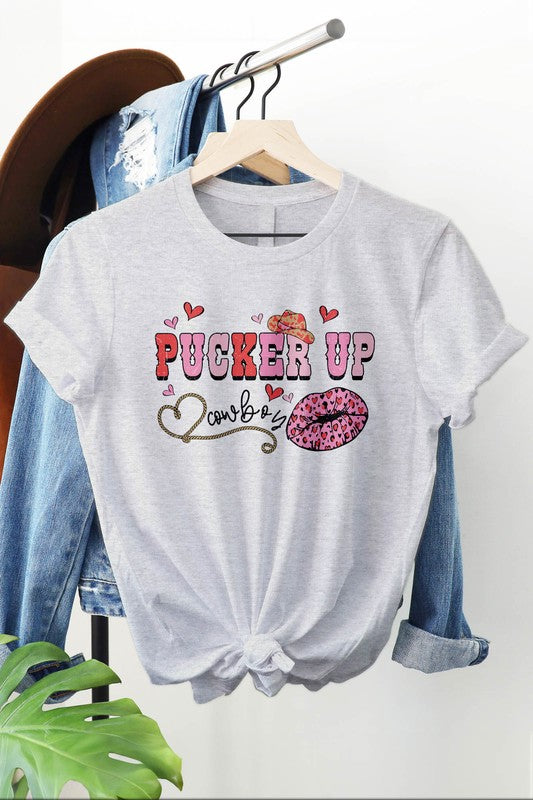 Pucker Up Cowboy, Valentines Day Graphic Tee