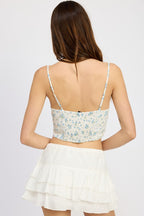 blue flower spaghetti strap ruffled top