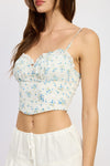 blue flower spaghetti strap ruffled top