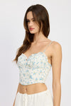blue flower spaghetti strap ruffled top