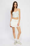 blue flower spaghetti strap ruffled top