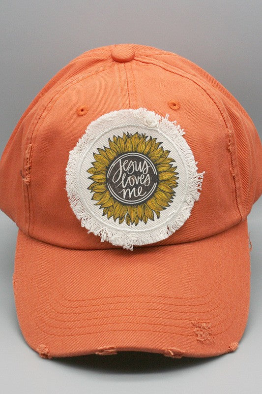 Religious Jesus Loves Me Sunflower Patch Hat