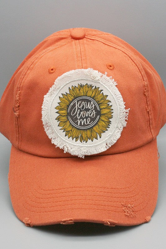 Religious Jesus Loves Me Sunflower Patch Hat