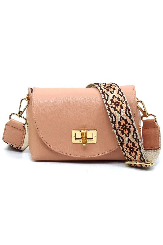 Bamboo Twist Lock Flap Crossbody Bag