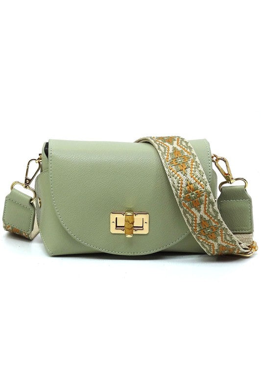 Bamboo Twist Lock Flap Crossbody Bag