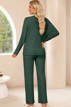 Laura Ribbed Knit V Neck Slouchy Two-piece Outfit