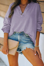Stacy Buttoned V Neck Cotton Loose Fit Top