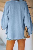 Stacy Buttoned V Neck Cotton Loose Fit Top