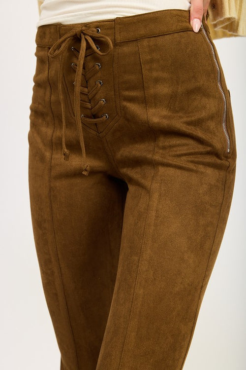 Skylar Lace Up Suede Flared Pants
