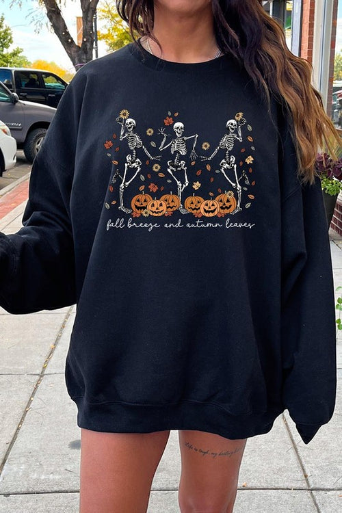Fall Breeze Skeleton Graphic Fleece Sweatshirts