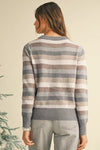 Stephanie Striped Ribbed Edge Round Neck Sweater