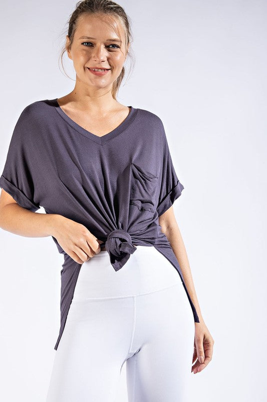 Catie V Neck Basic High-Low Hem Top