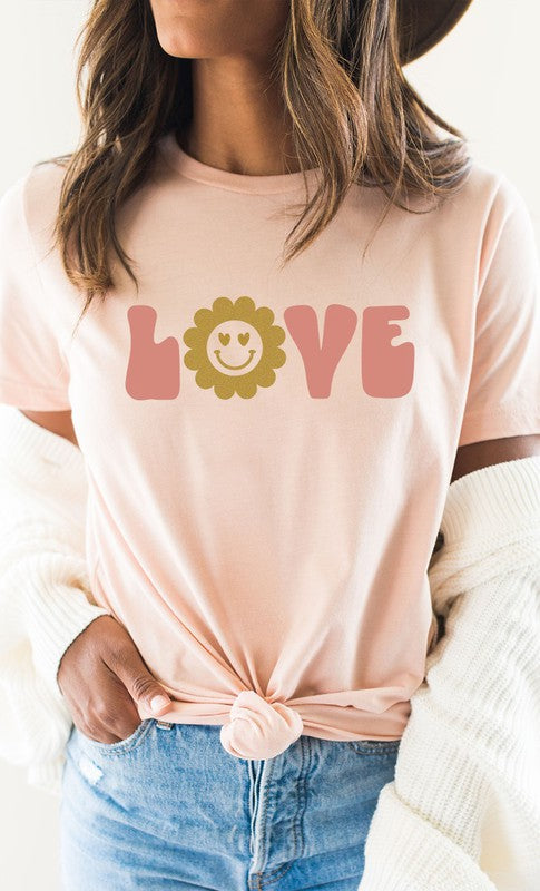 Love Sparkley Heart Eyes Flower Graphic Tee