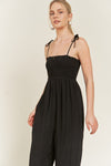Janie Smocked Tie Strap Jumpsuit