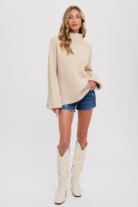 Whitney Funnel Neck Oversized Sweater || Cream
