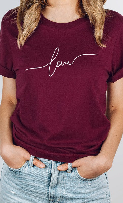 Love in Cursive Script Valentines Plus Graphic Tee