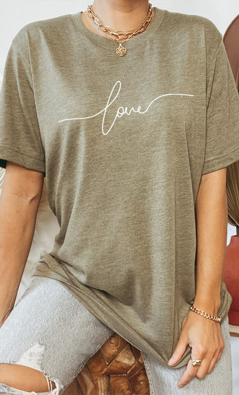 Love in Cursive Script Valentines Plus Graphic Tee