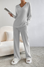 Laura Ribbed Knit V Neck Slouchy Two-piece Outfit