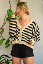 June Contrast pattern Sweater Cardigan