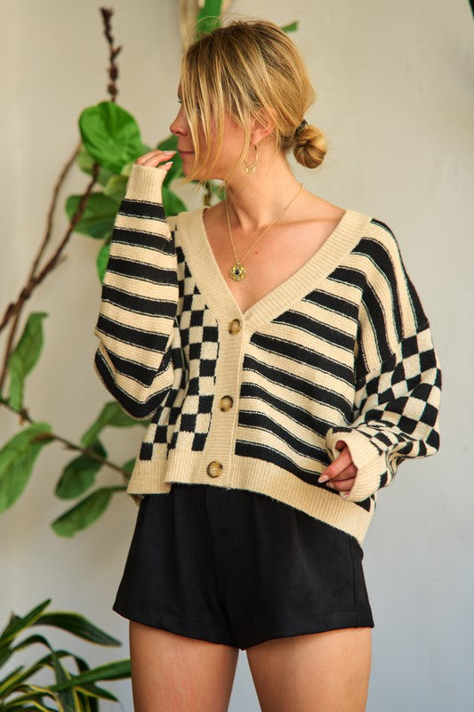 June Contrast pattern Sweater Cardigan