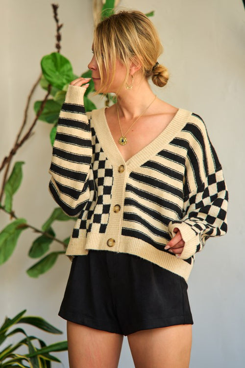 June Contrast pattern Sweater Cardigan