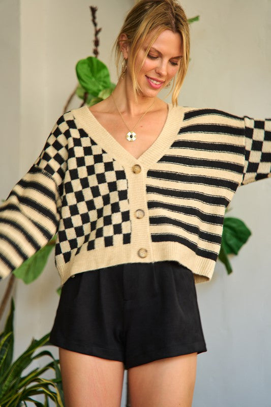 June Contrast pattern Sweater Cardigan