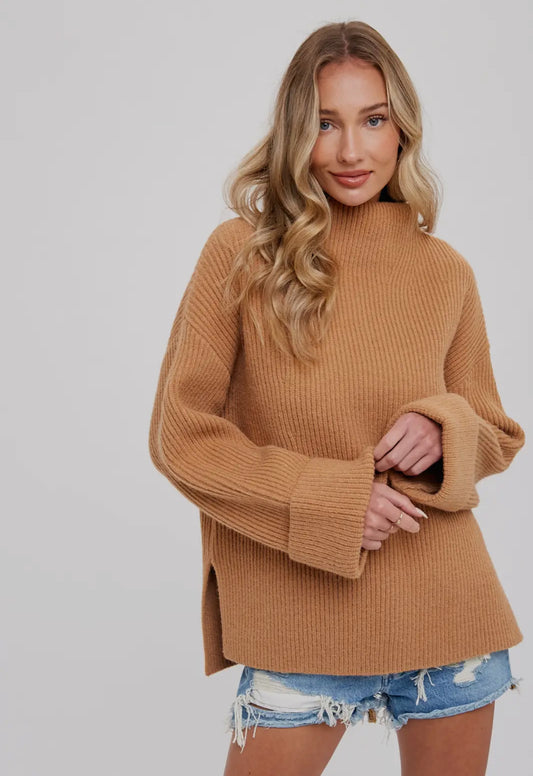 Whitney Funnel Neck Oversized Sweater || Latte