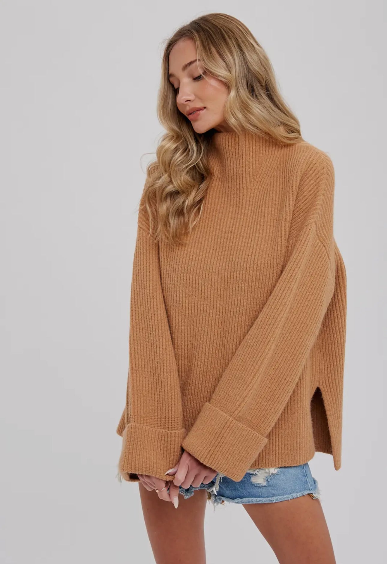 Whitney Funnel Neck Oversized Sweater || Latte