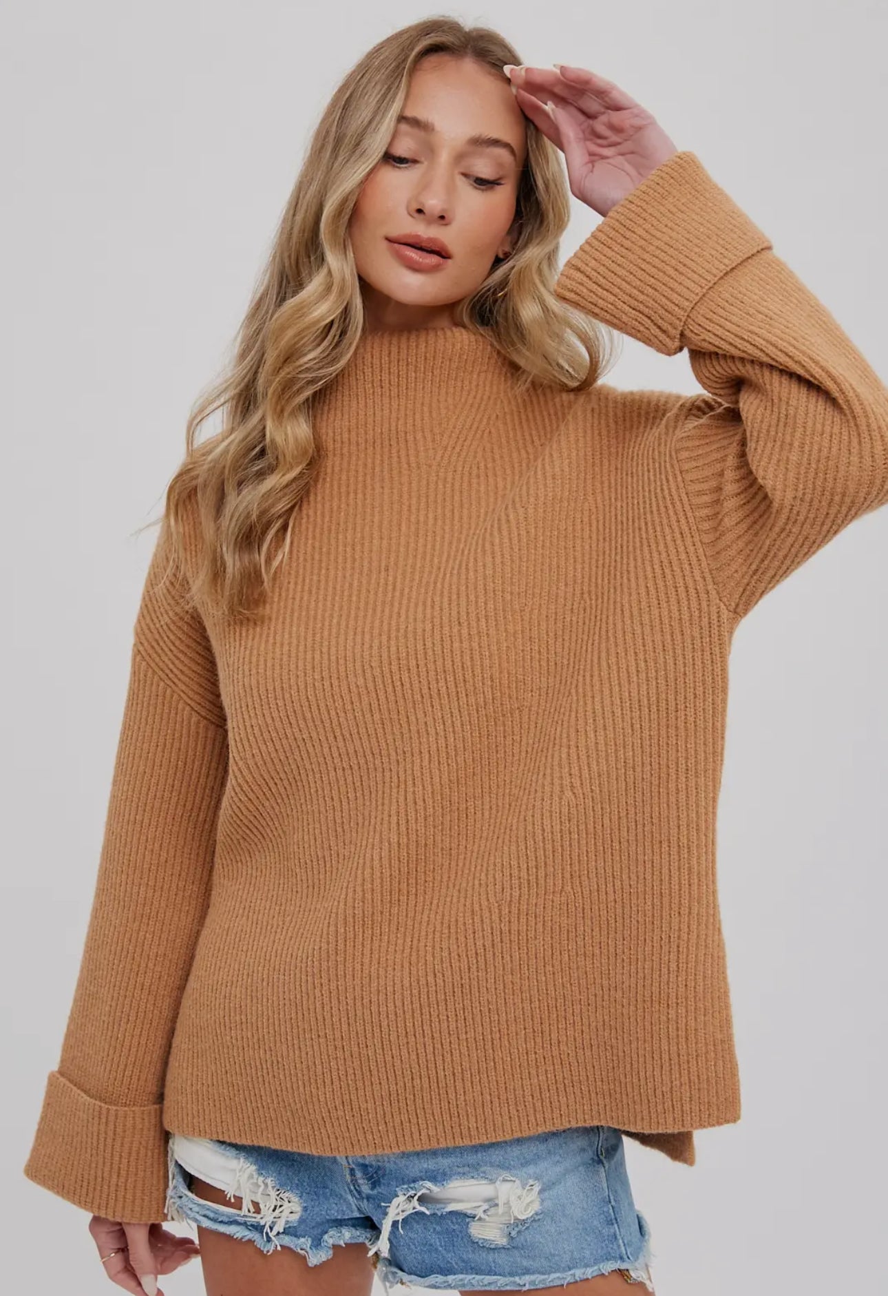Whitney Funnel Neck Oversized Sweater || Latte