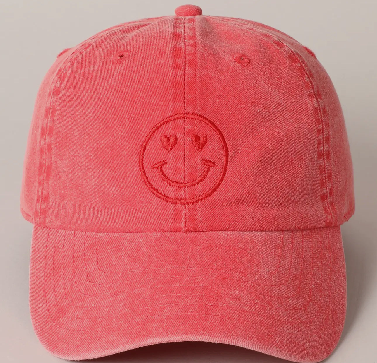 Heart Happy Face Baseball Hat || Coral